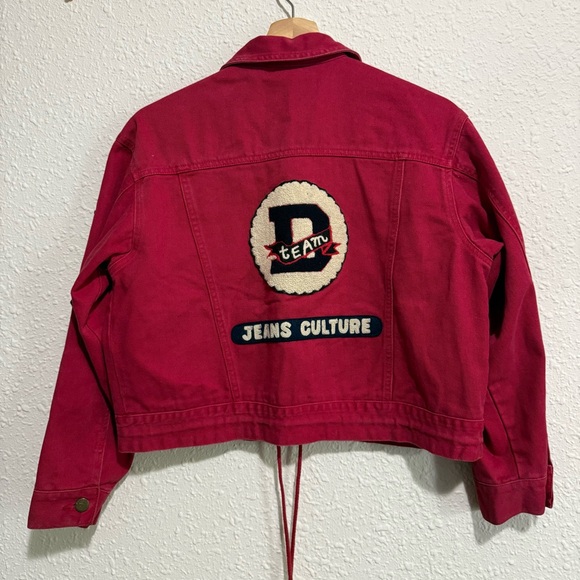 DKNY jeans‎ culture M Vibrant Red Embroidered patches crop bomber Jacket zip Y2K - Picture 5 of 8